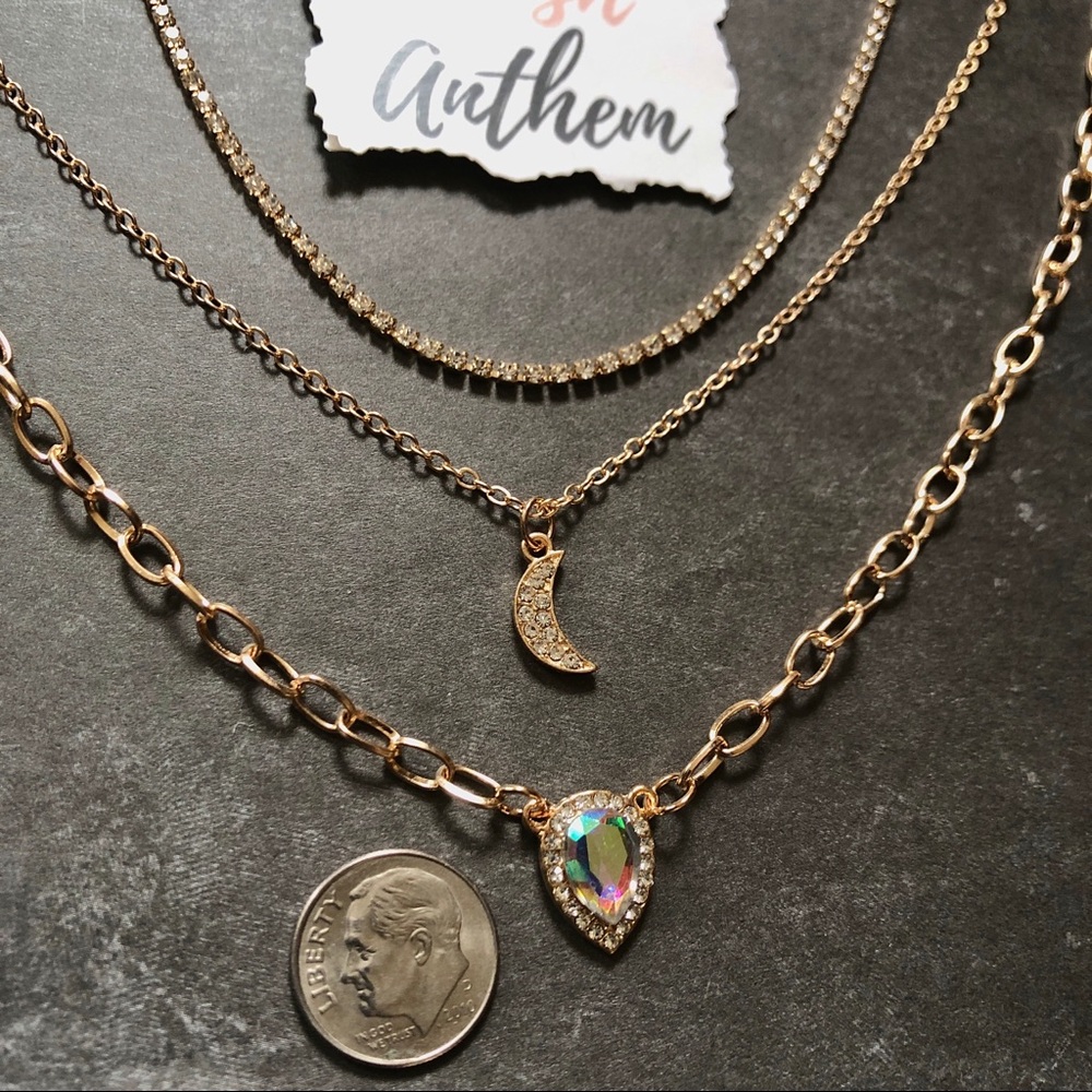 3/$25⚡️cz moon & teardrop layered choker necklace - Picture 7 of 9